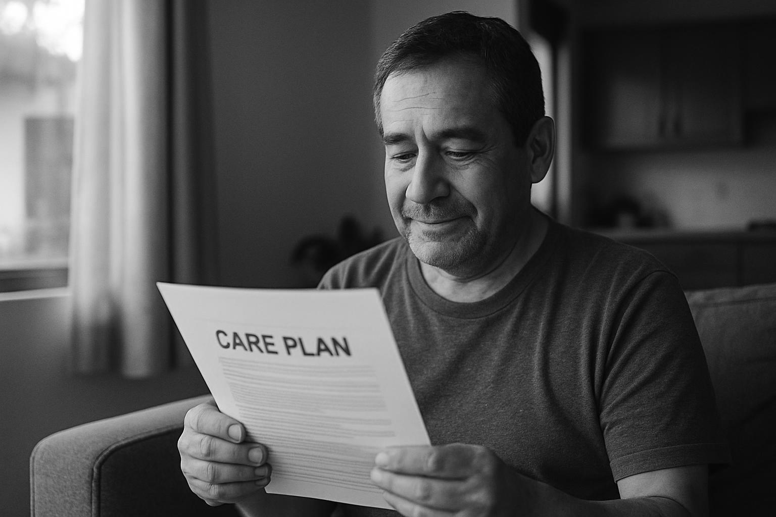 Un paciente leyendo su plan de cuidado.